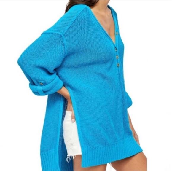 Free People We The Free Firefly Surf Blue Tunic Sweater Blue Size M - Picture 3 of 14